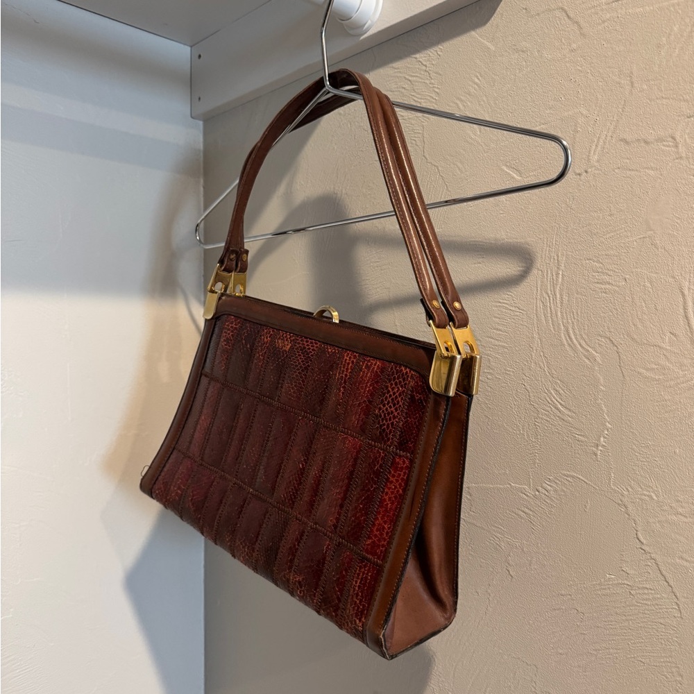 J Perez vintage snakeskin leather handbag with suede interior